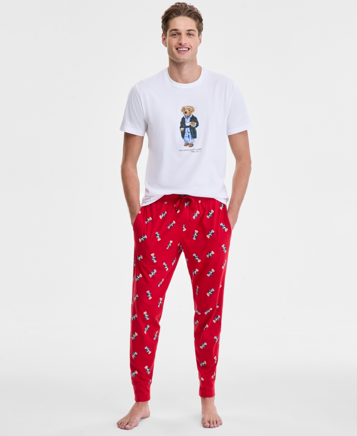 Polo Ralph Lauren Men's Polo Bear Jogger Pajama Set, Exclusively At Macy's In Red