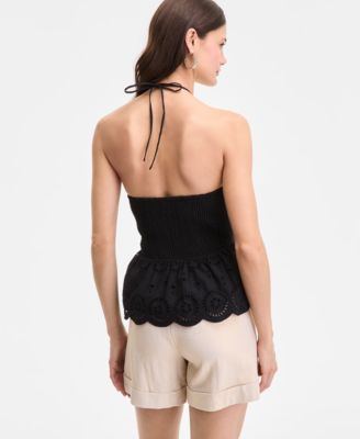 Women's Cotton Scalloped Eyelet Halter Top, Exclusively at Macy's