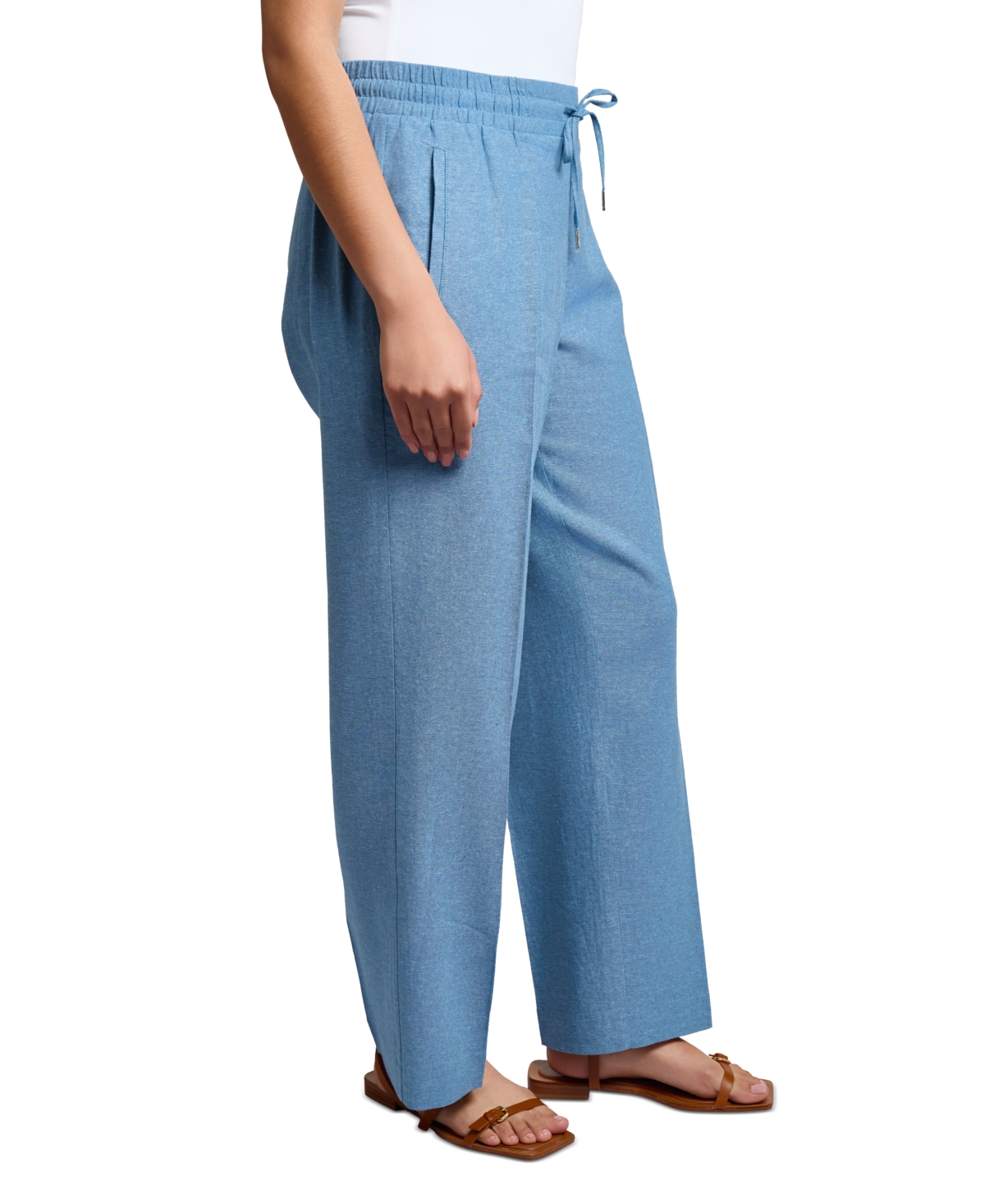 Jones New York Pull-on Drawstring Linen-blend Pant In Blue