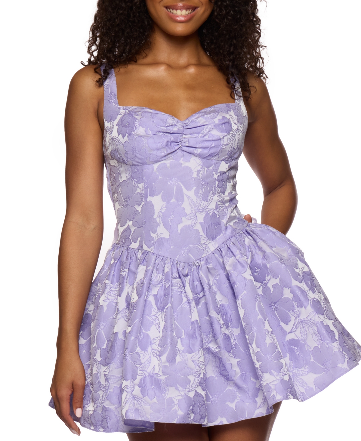 Juniors' Floral Jacquard Sleeveless Fit & Flare Dress - Lilac