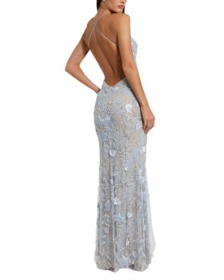 Women's Floral Embroidered Sleeveless Open Back Gown