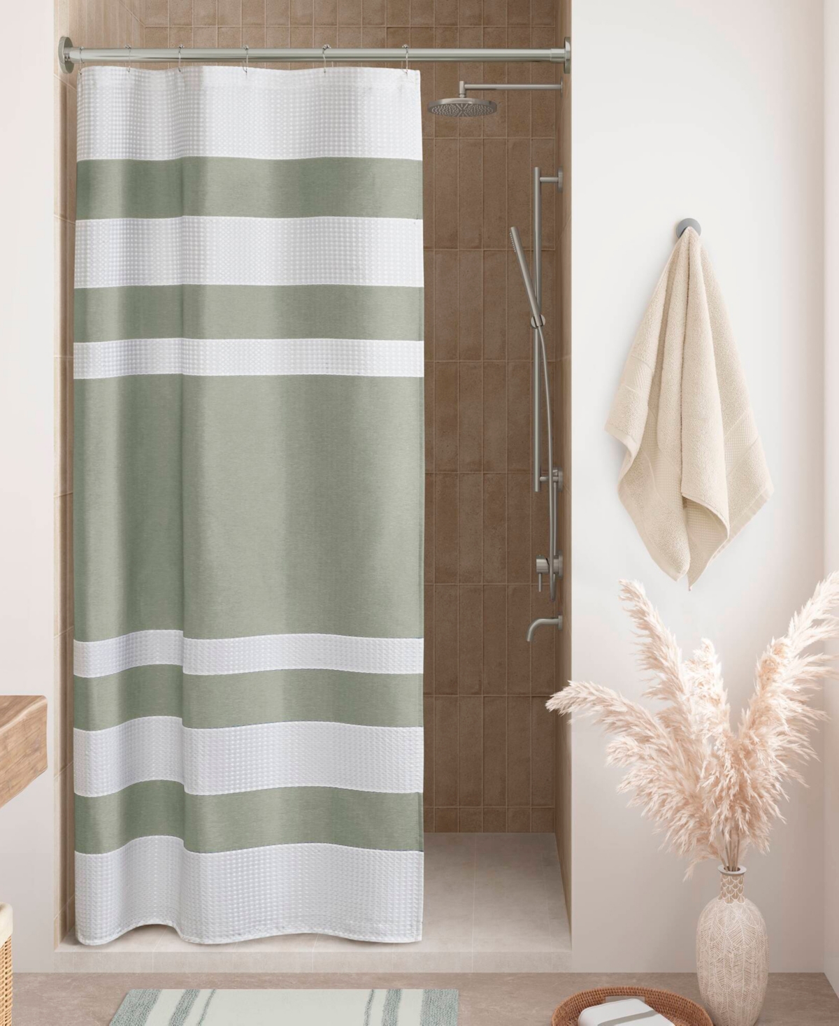 Madison Park Spa Waffle 3m-scotchgard Shower Curtain, 36" X 72" In Sage Green