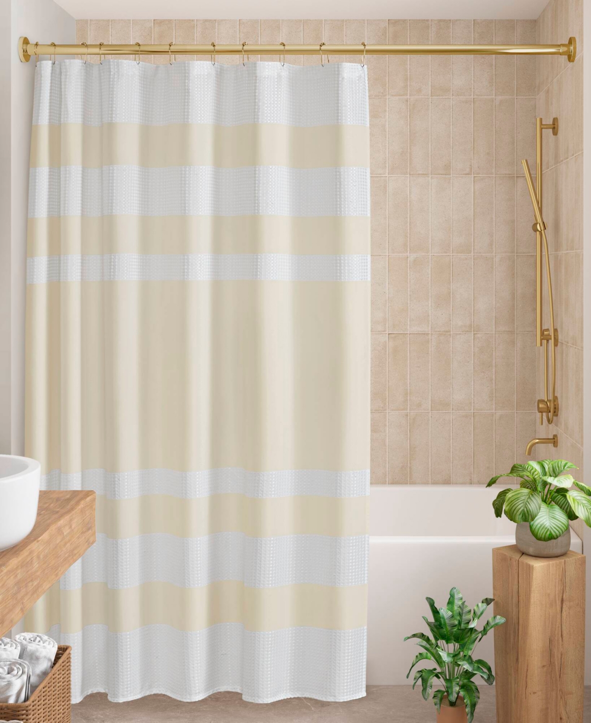Madison Park Spa Waffle 3m-scotchgard Shower Curtain, 108" X 72" In Cream
