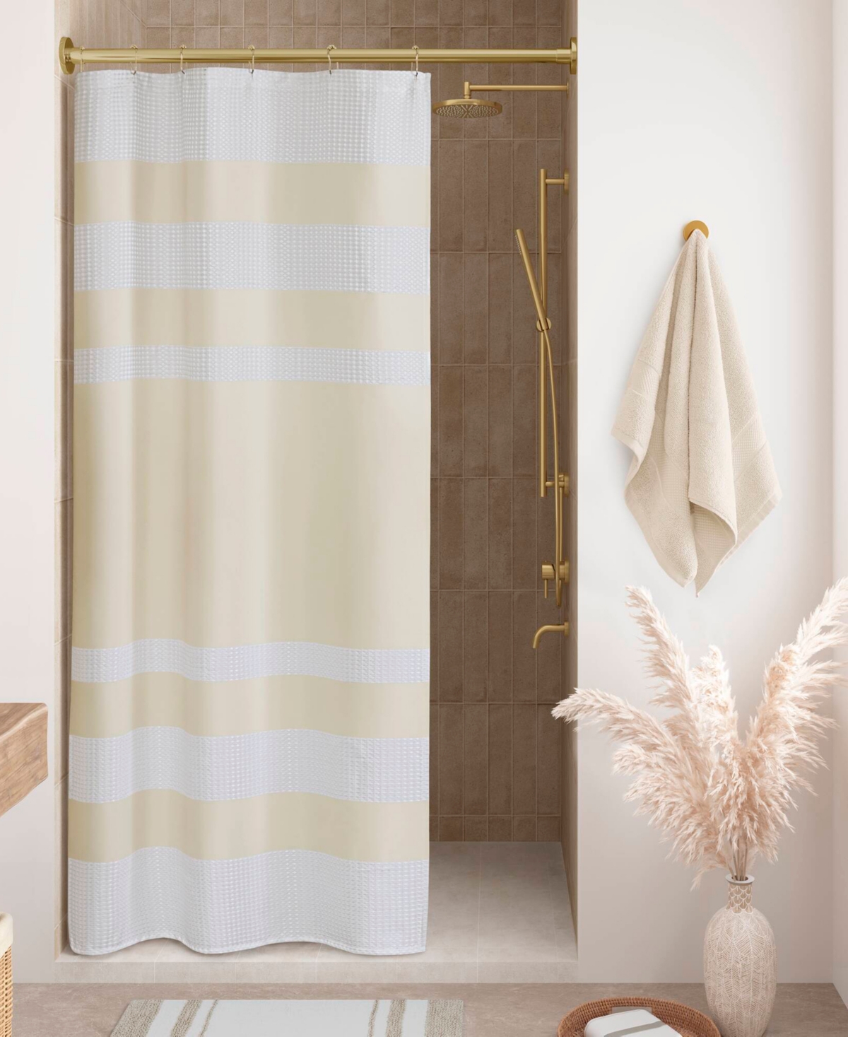 Madison Park Spa Waffle 3m-scotchgard Shower Curtain, 36" X 72" In Cream
