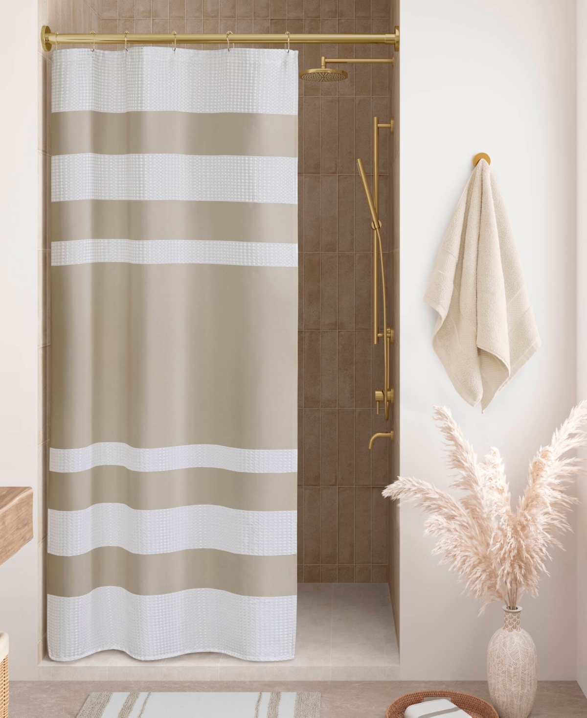 Madison Park Spa Waffle 3m-scotchgard Shower Curtain, 36" X 72" In Taupe