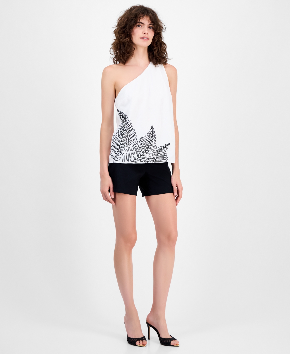 Inc International Concepts Women's Palm Embellished Asymmetric Top, Macy's Exclusive In White