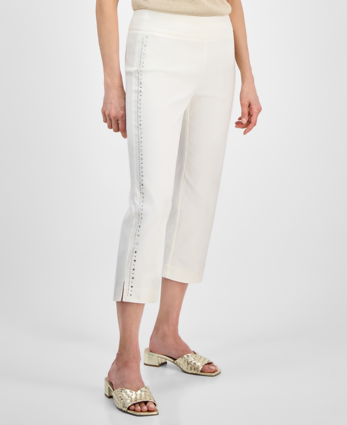 Jm Collection Women's Rhinestone Pull-on Capri Pants, Exclusively At Macy's