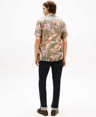 Men's Regular-Fit Leaf-Print Camp Shirt