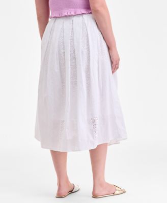 Women's Cotton Eyelet Pleated Midi Skirt, Exclusively at Macy's