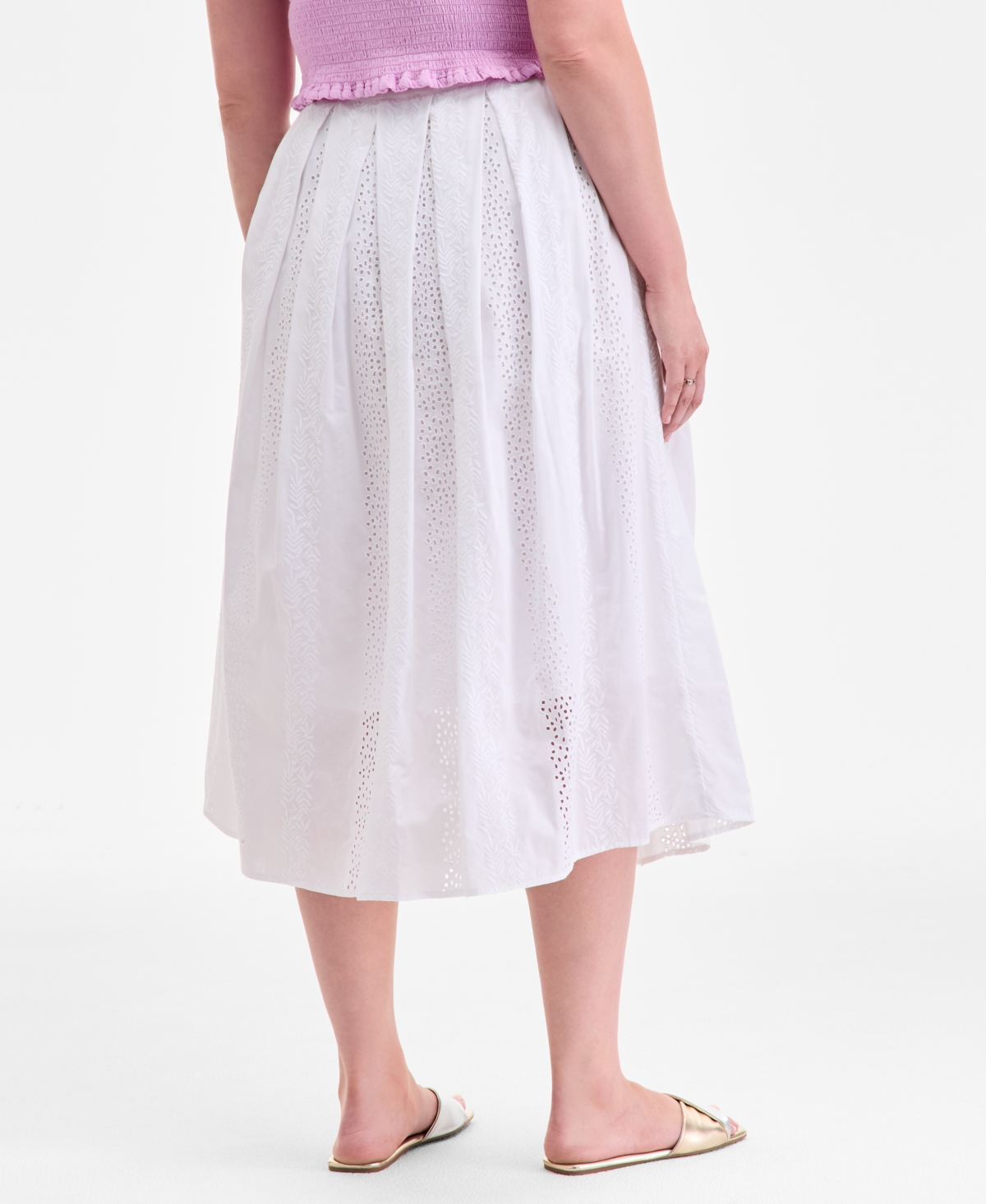 On 34th Women's Cotton Eyelet Pleated Midi Skirt, Exclusively At Macy's