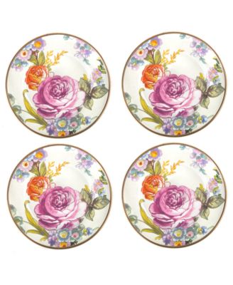 MacKenzie-Childs - White Flower Market Appetizer Plates, Set of 4