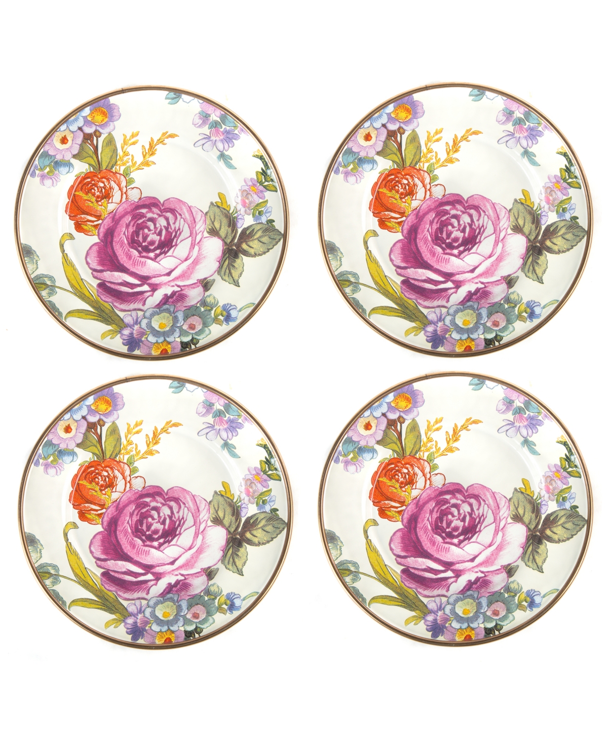 Mackenzie-childs Mackenzie Childs Flower Market Set Of 4 Enameled Steel Appetizer Plates In No Color