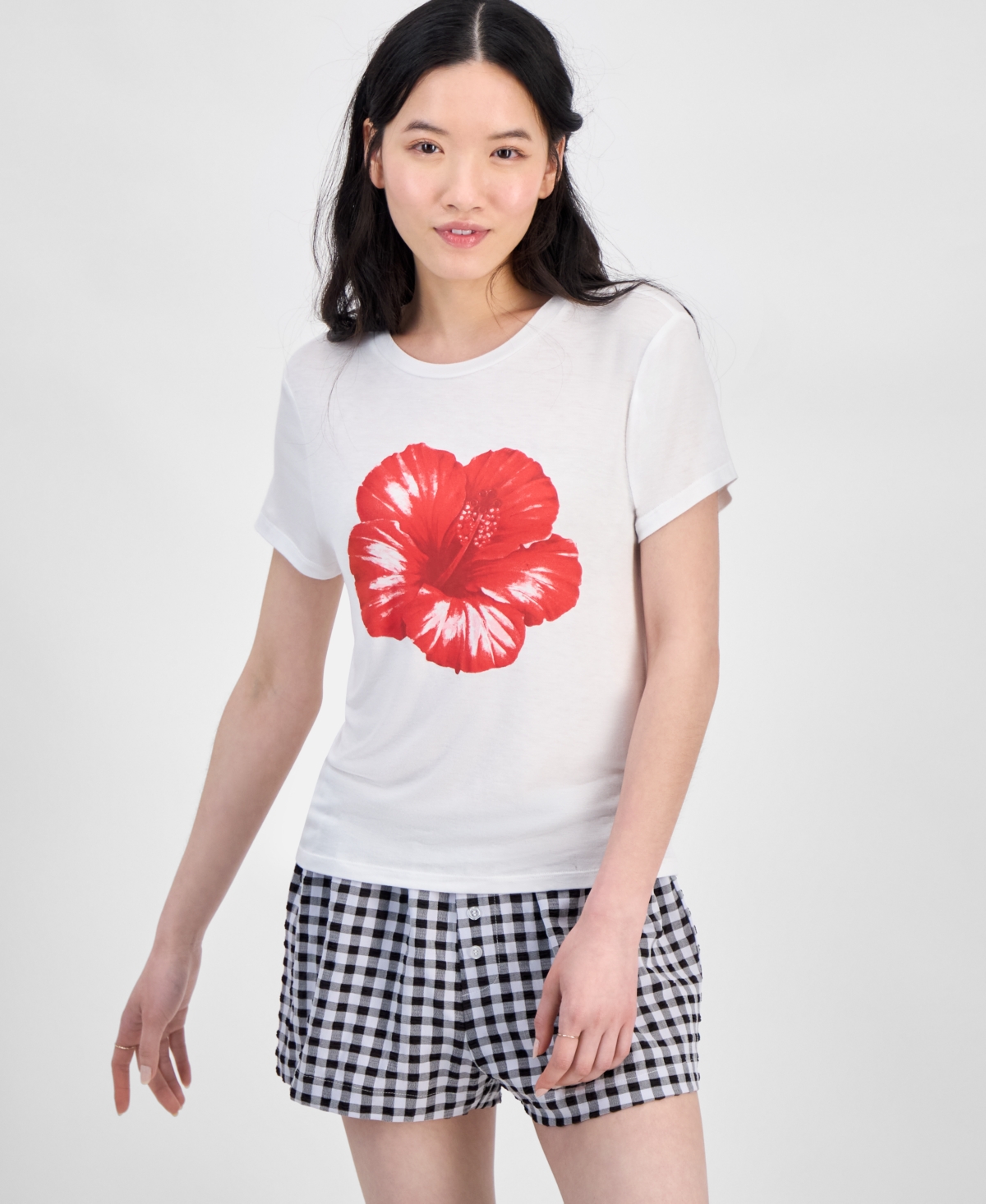 Rebellious One Juniors' Hibiscus Graphic T-shirt