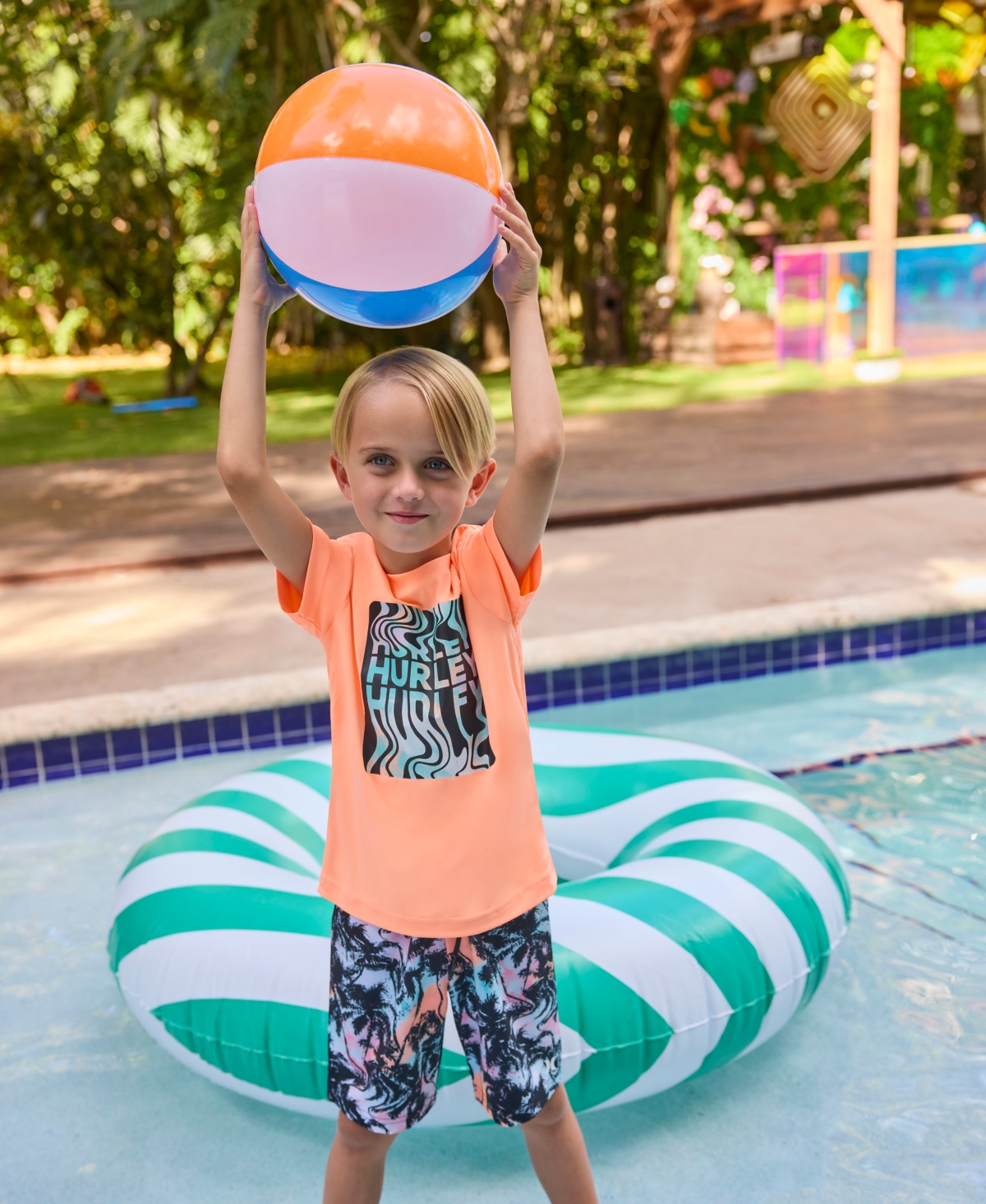 Shop Hurley Little Boys Palm Beach Swim Top & Shorts, 2 Piece Set In Mint