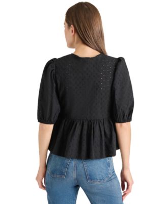 売れ筋商品|||スティーブ マデン カットソー トップス レディース Women's Paula Eyelet Tie-Front Cotton Top Black STEVE MADDEN Paula Eyelet Tie Front Top | Bloomingdale's