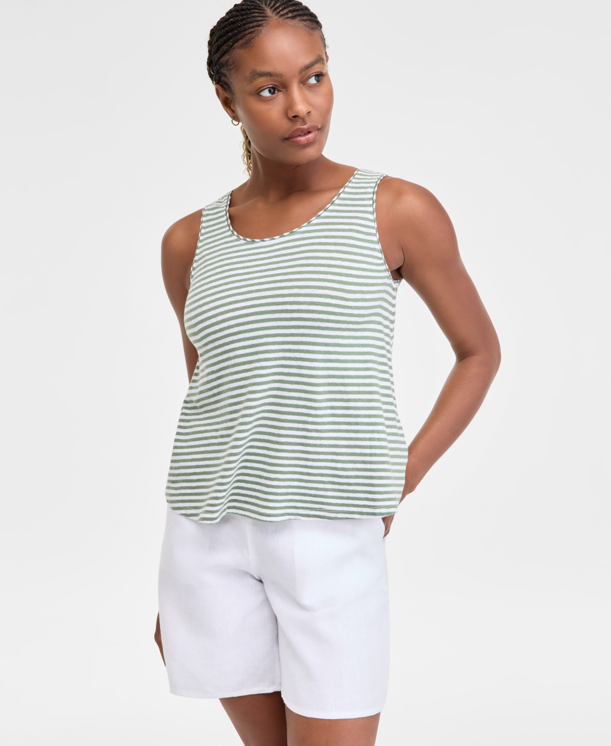 Women's Linen Blend Scoop-Neck Tank Top, Exclusively at Macy's - Cool Olive