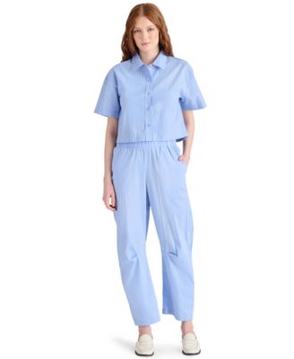 Steve Madden Womens Tula Striped Button Front Shirt Saelyn Striped Barrel Leg Pants