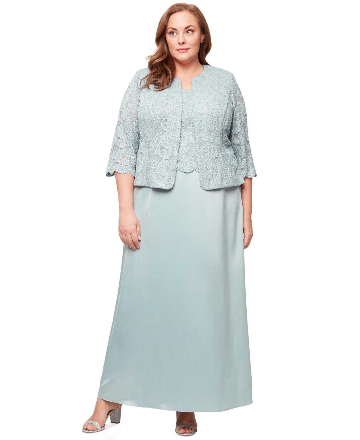Plus Size Lace Dress & Jacket - Ice Sage