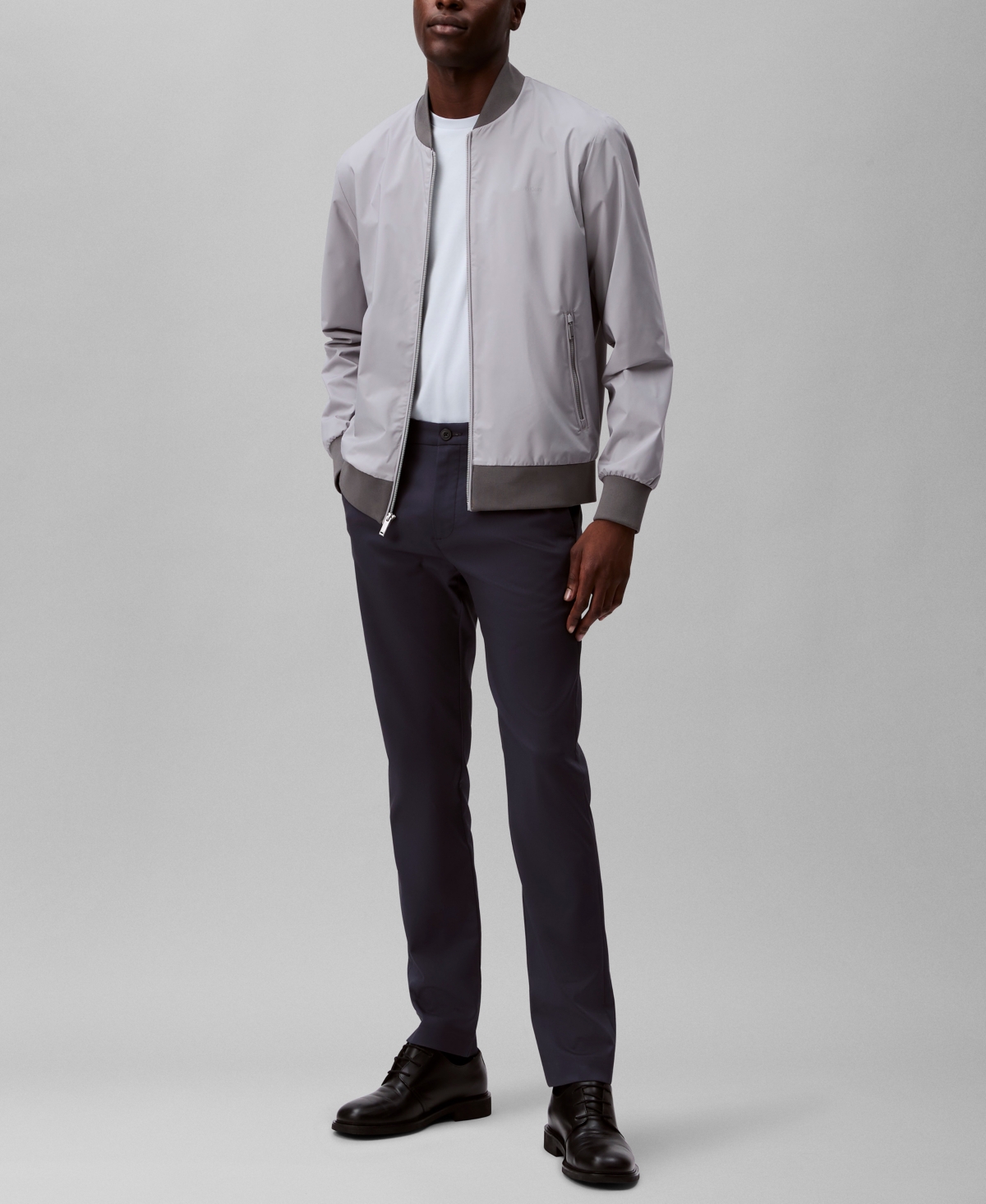 Calvin Klein Men's Logo-print Matte Bomber Jacket In Gray