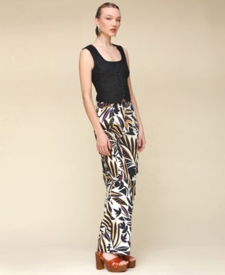 Women's Printed Linen-Blend Cargo Pants