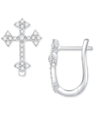 Diamond Cross Hoop Earrings (1/4 ct. t.w.) in 14k White Gold