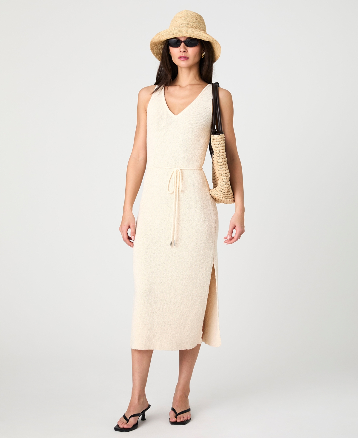 French Connection Terry Spun V Neck Midi Dress In Ecru In Ecru