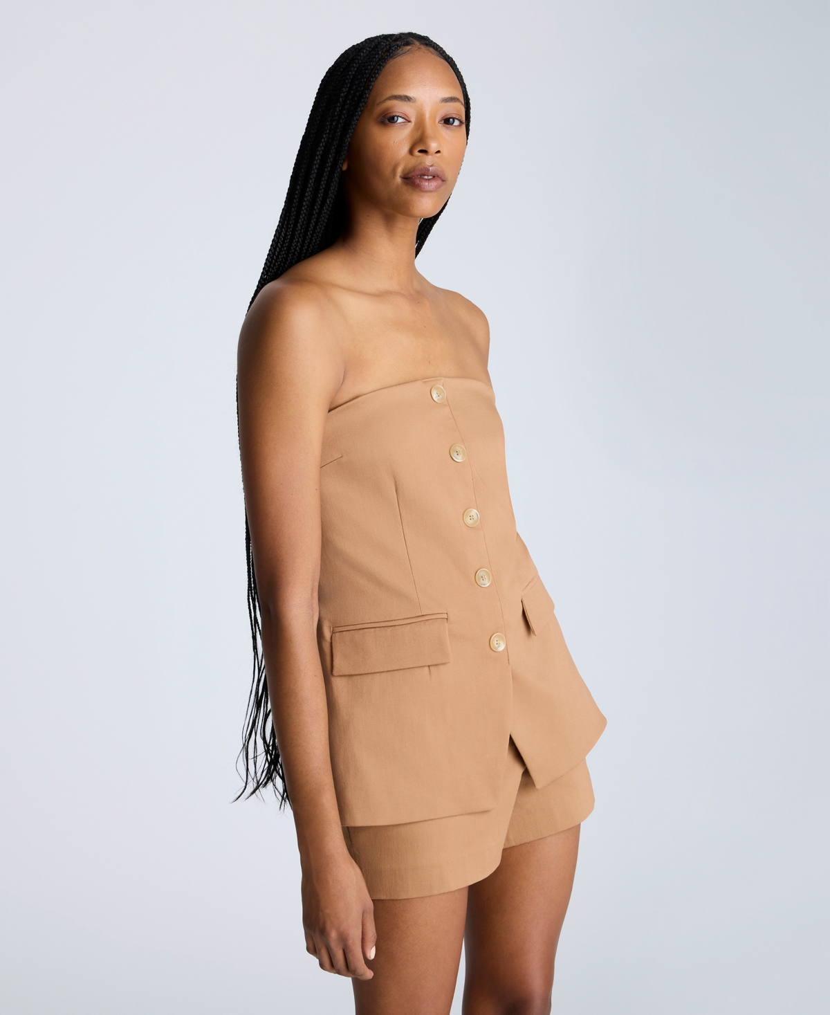 Kenneth Cole Sleeveless Button Front Bustier In Dark Honey