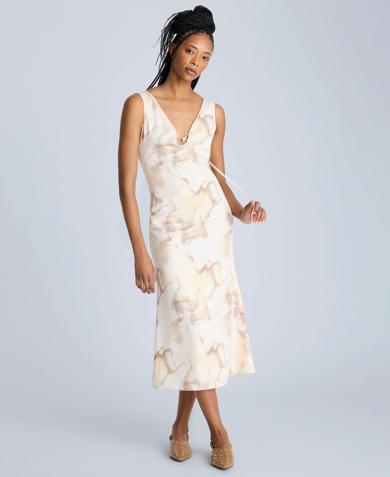 Women's Printed Tie-Detail Midi Dress