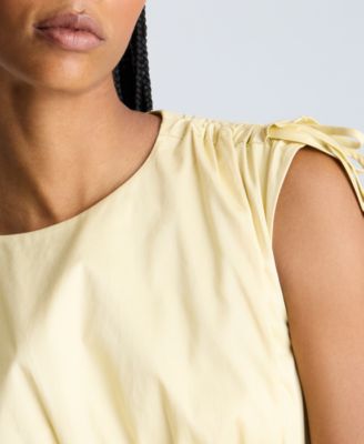 Women's Butter Yellow Ruched Tie-Shoulder Midi Dress