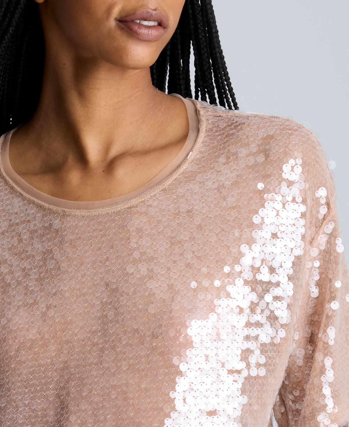 Kenneth Cole Oversized Sequin Drop Shoulder T-shirt In Dark Honey