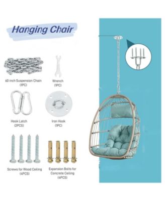 Streamdale Outdoor Garden Rattan Egg Swing Chair Hanging Chair Wood+Khaki