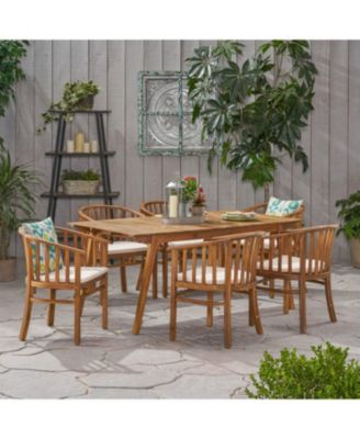 Streamdale Outdoor 6 Seater Acacia Wood Dining Set with Cushins,Finish and Cream