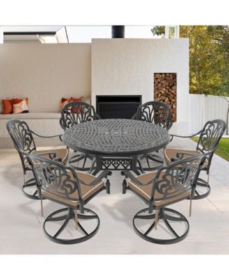 Streamdale 7-pc Cast Aluminum Dining Set, 6 Swivel Chairs, 48" Round Table, Black Frame