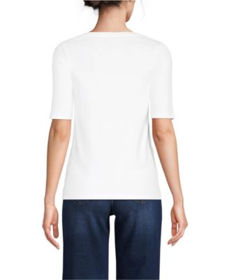 Women's Supima Cotton Elbow Sleeve Boatneck Button Shoulder Tee