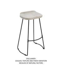 Handcrafted Backless Barstool – Washed Mango Wood Saddle Seat & Metal Base