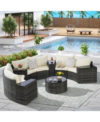 11-pc Half-Moon Patio Set, Sectional Sofa & Glass Coffee Table