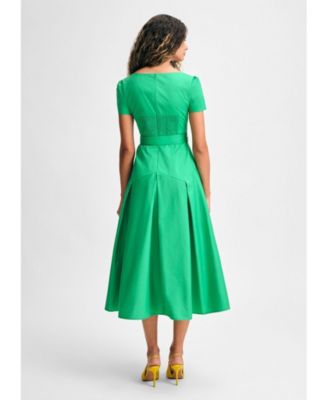 Женское плиссированное платье миди с коротким рукавом и поясом от Isaac Mizrahi