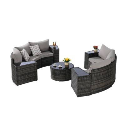 11-pc Half-Moon Patio Set, Sectional Sofa & Glass Coffee Table