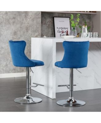 Set of 2 Adjustable Swivel Velvet Upholstered Bar Stools, Tufted, Chrome Base for Kitchen Island, Home Bar-The Pop Home