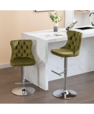 Set of 2 Adjustable Swivel Velvet Upholstered Bar Stools, Tufted, Chrome Base for Kitchen Island, Home Bar-The Pop Home