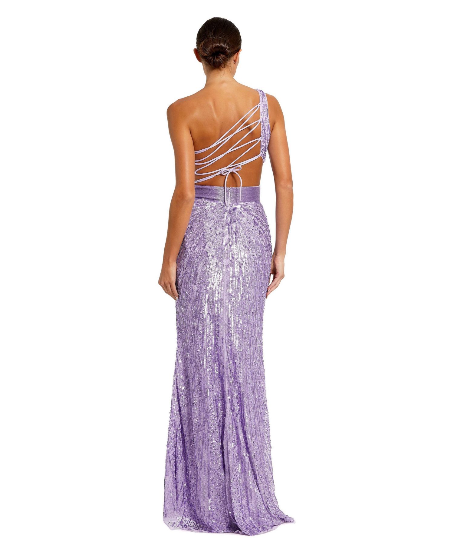 Women's Sequined One Shoulder Draped Lace Up Gown