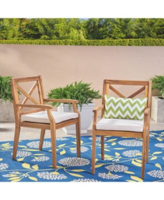 Streamdale White Cushion Patio Dining Chairs - Solid Wood, Water-Resistant