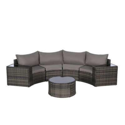 7-Pc Half-Moon Patio Set, Sectional Sofa & Glass Coffee Table