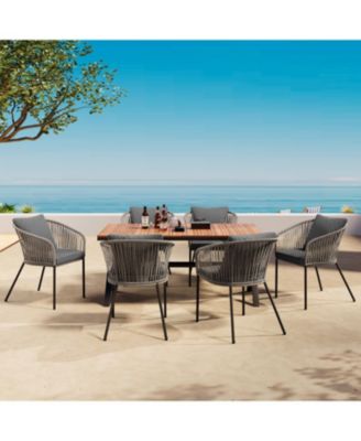 Streamdale 7pc Patio Dining Set, Acacia tabletop, metal frame, all-weather, for garden/balcony