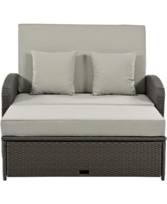 Streamdale PE Wicker Double Chaise Lounge, Reclining, Cushions, Cover, Gray