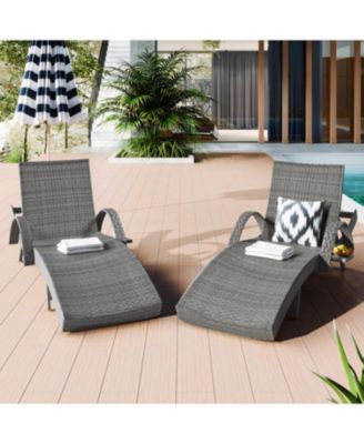 Streamdale 80" Wicker Chaise Lounge Set (2), Reclining, side table, adjustable, Grey