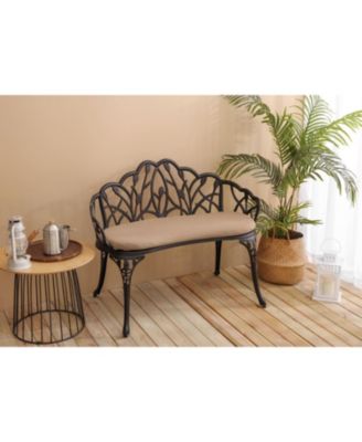 Streamdale Tulip Patio Bench, Metal, Floral Rose, Black/White Cushion