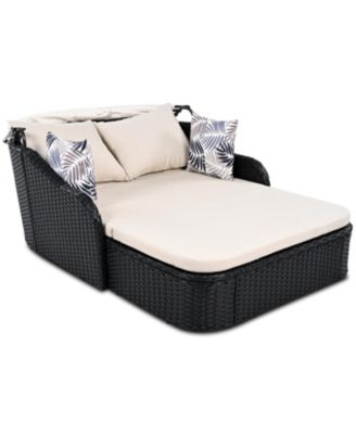 Streamdale 79.9" Outdoor Sunbed, Adjustable Canopy, Double Lounge, Black Wicker
