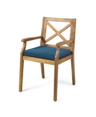 Streamdale Blue Cushion Patio Chairs - Wood Arm Dining Set (Set of 2)