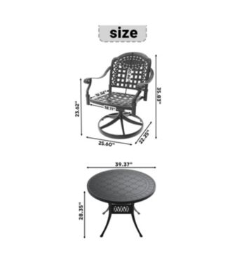 Streamdale 5-pc Cast Aluminum Dining Set, 4 Swivel Chairs, 39" Round Table, Black Frame